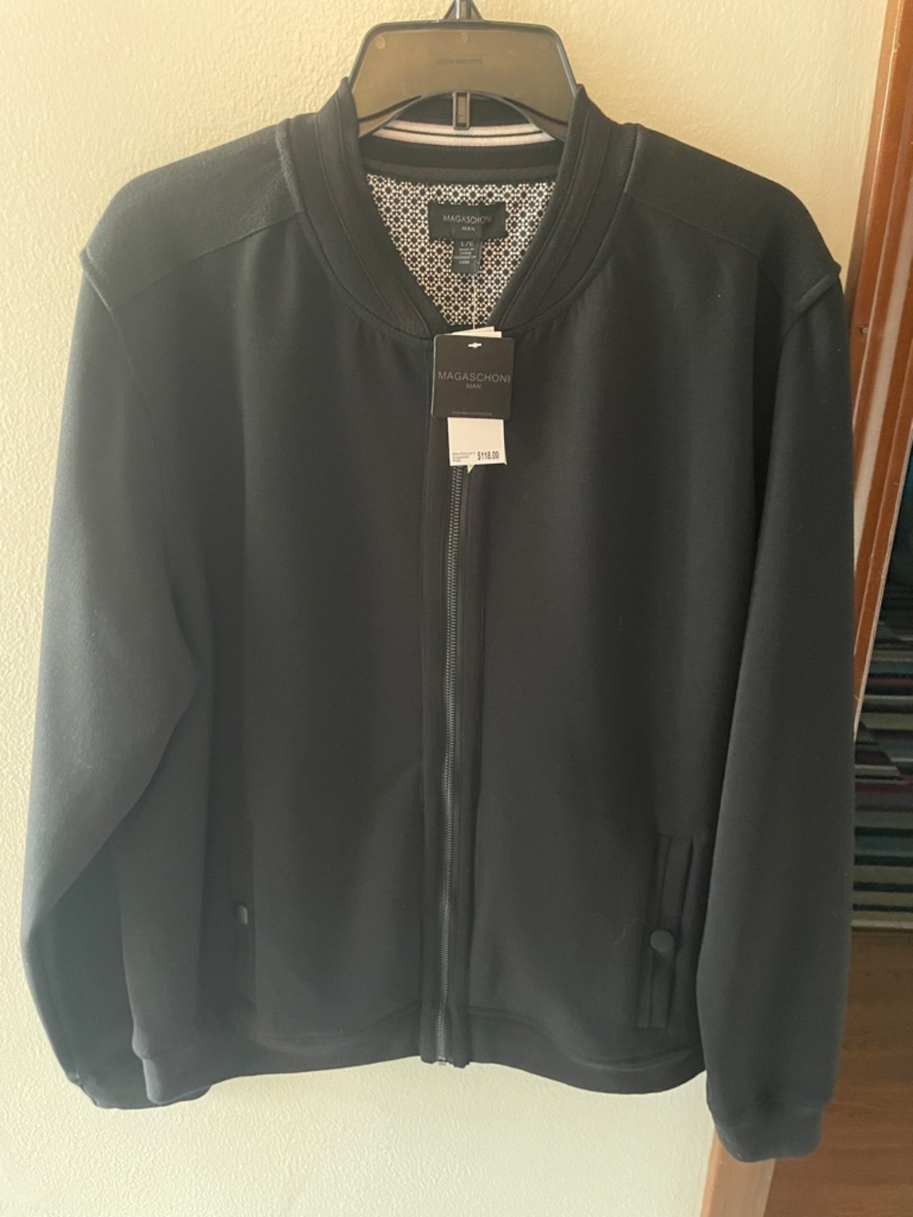 Magaschoni Black Zip Bomber Jacket with Button Pocket Detail